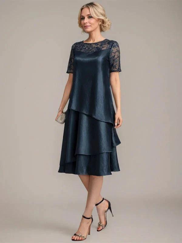 A-Line Scoop Knee-Length Mother of the Bride Dress With Applique &amp; Sequins by Dreamylily