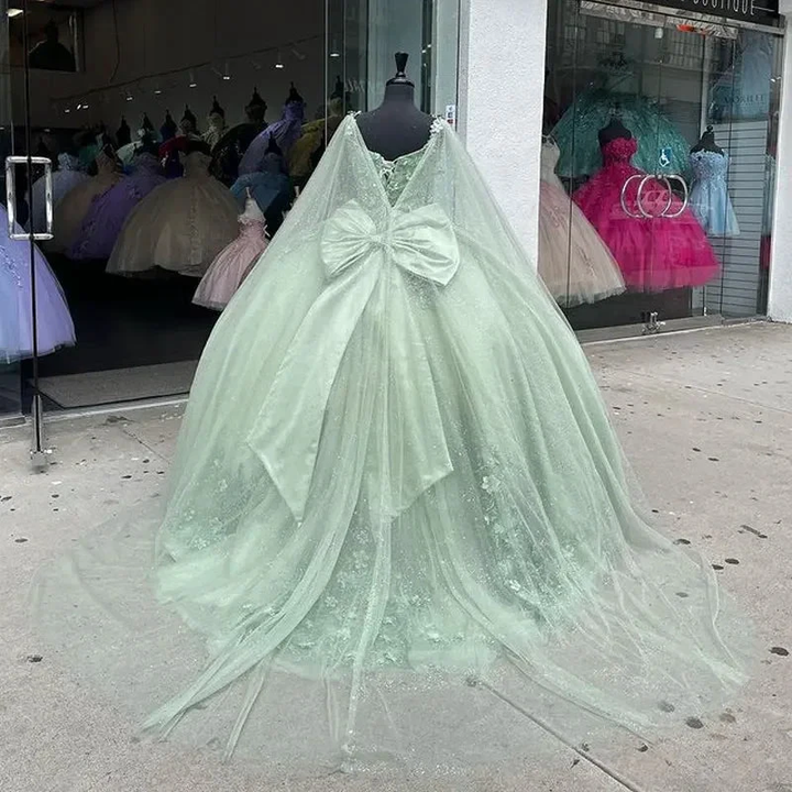 Mint Green Quinceanera Dresses 3D Flowers Ball Gown Pageant Party Sweet 15 Dress Y4481 by simplepromdress