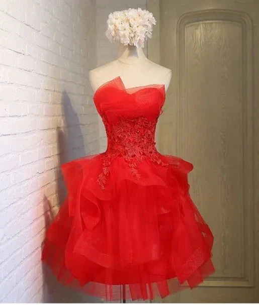 Charming A-line lace strapless short homecoming dresses Y1107 by simplepromdress