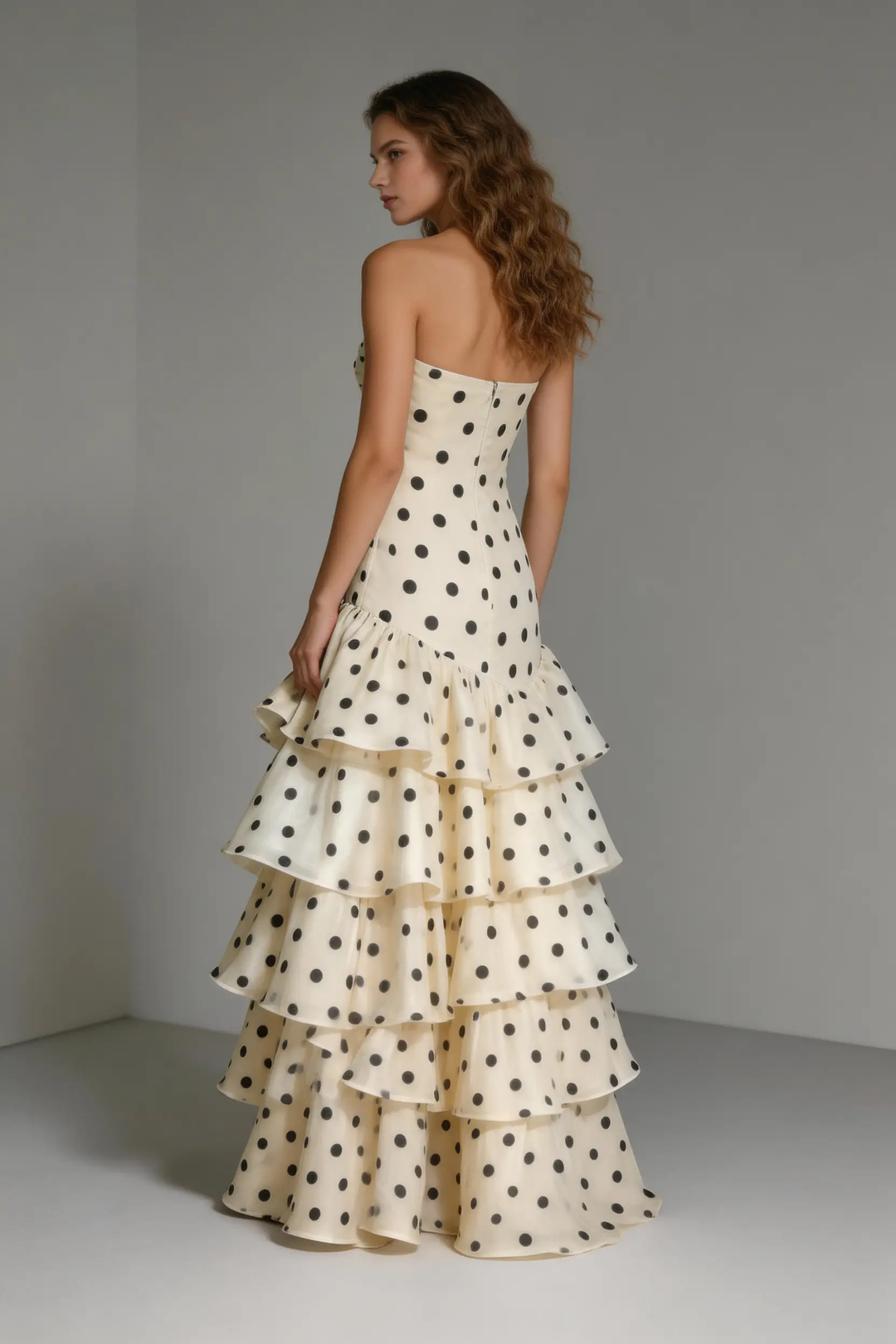 Elegant Sweetheart Dots Ruffle Chiffon Prom Dress Strapless Mermaid Evening Gown by simplepromdress