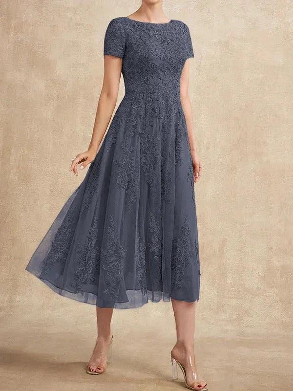 A-line Scoop Tea-Length Tulle Lace Mother of the Bride Dress by Dreamylily