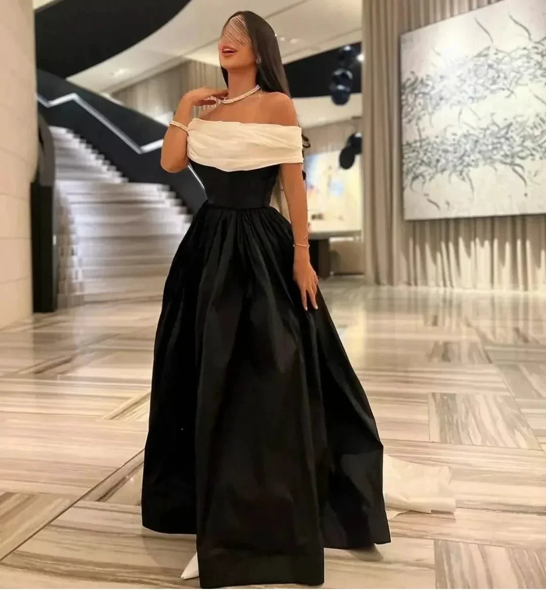 Luxury Black And White Satin Prom Dresses With Removable Tail Custom Made Cocktail Party Evening Dress Y5025 by simplepromdress