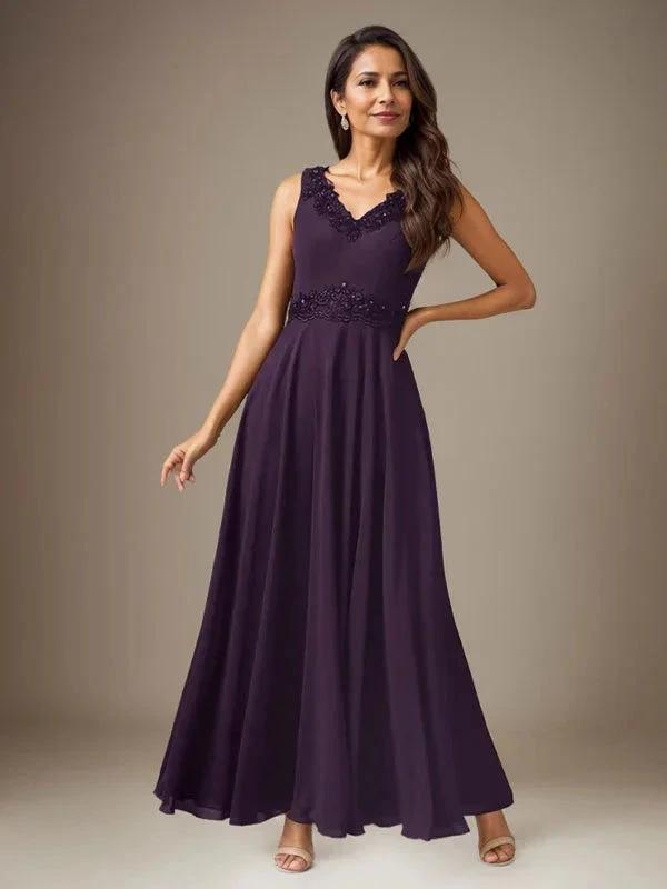 Plum A-Line Sequins Chiffon Dress by Dreamylily