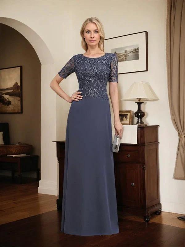 A-line Scoop Floor-Length Lace Chiffon Mother of the Bride Dress With Sequins by Dreamylily