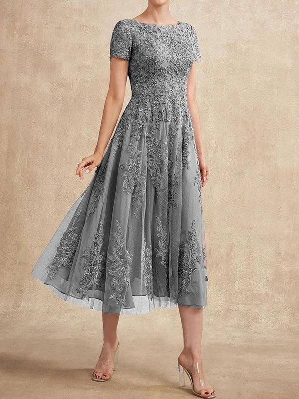 A-line Scoop Tea-Length Tulle Lace Mother of the Bride Dress by Dreamylily