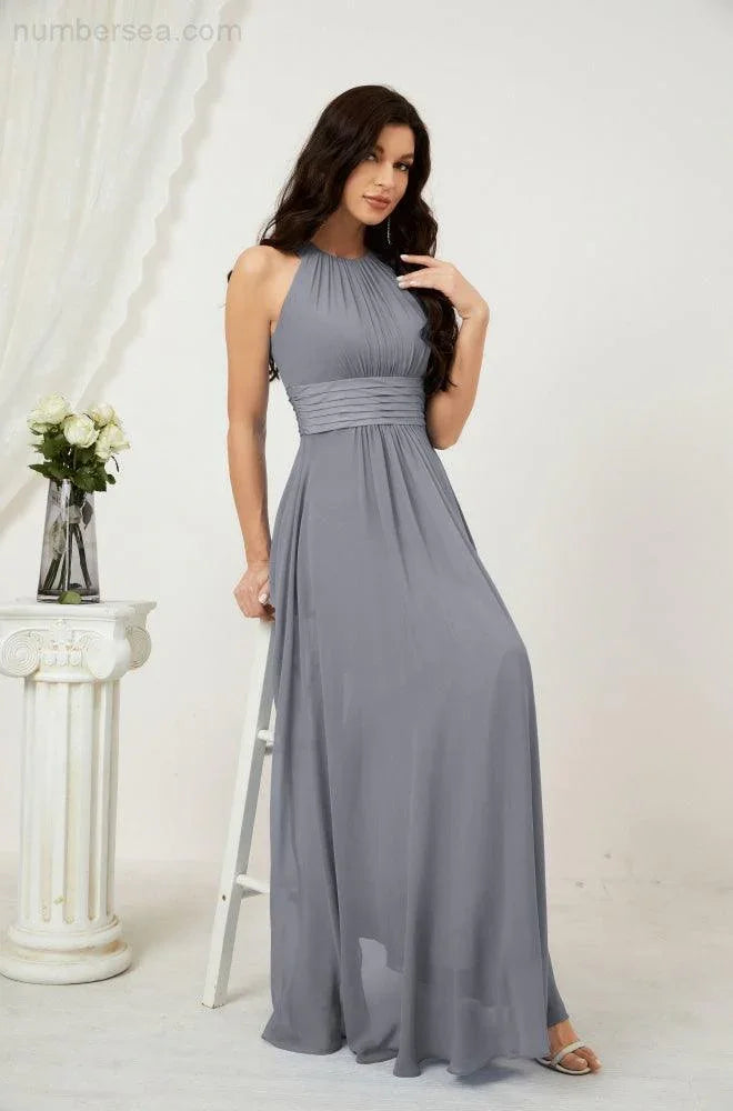 Numbersea Formal Party Gown Dress Chiffon Halter Long Sleeveless Bridesmaid Dresses 2802 by numbersea