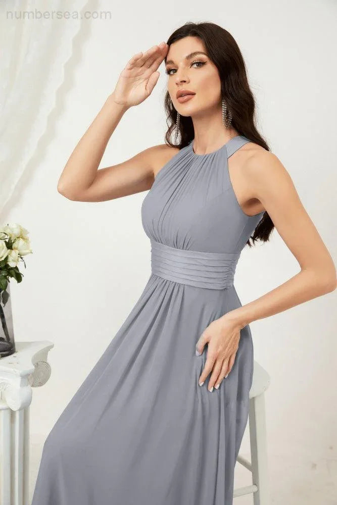 Numbersea Formal Party Gown Dress Chiffon Halter Long Sleeveless Bridesmaid Dresses 2802 by numbersea