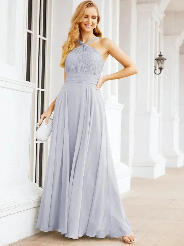 Numbersea Crisscross Halter Bridesmaid Dresses for Party Wedding Evening Prom Maxi Ball Gowns 28053 by numbersea