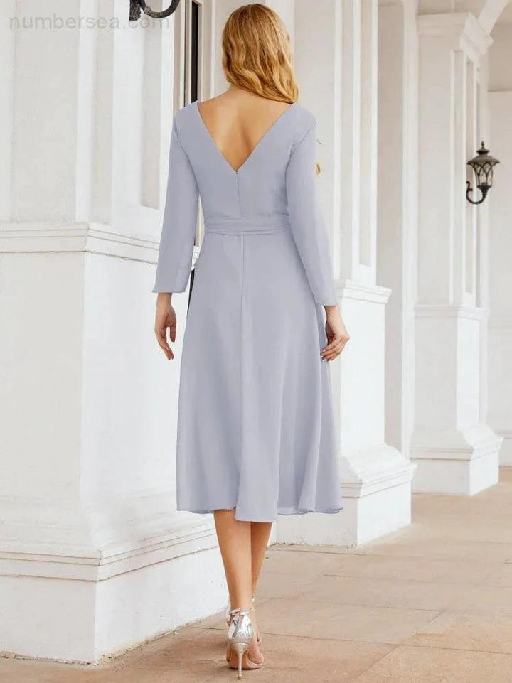 Bridesmaid Dress V-Back Waist Belt Mother of the Bride Wedding Guest SY28031 by numbersea