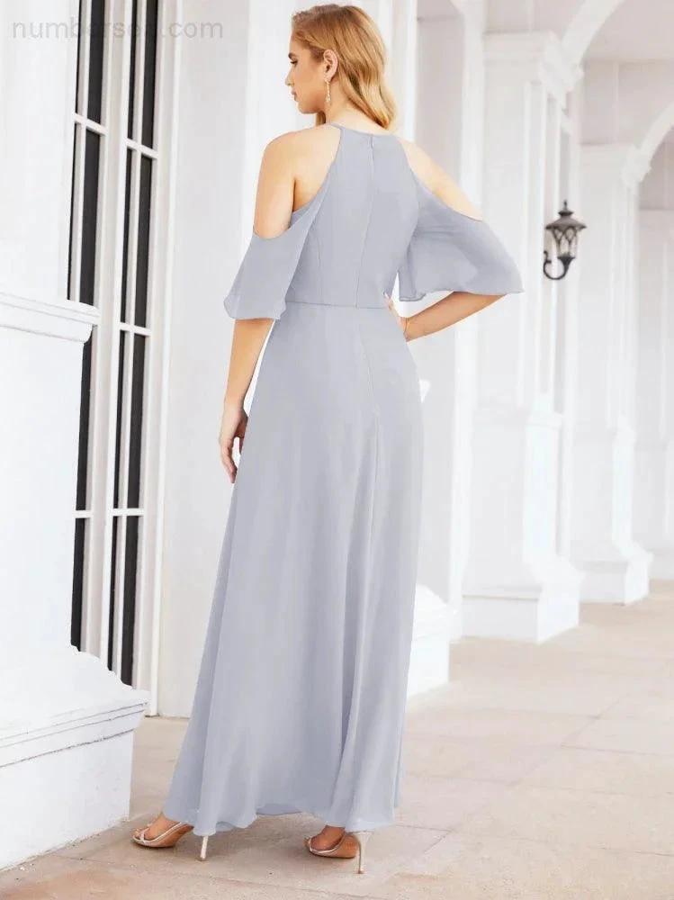 Numbersea Cold Shoulder Bridesmaid Dresses A-Line Long Formal Evening Gowns 28074 by numbersea