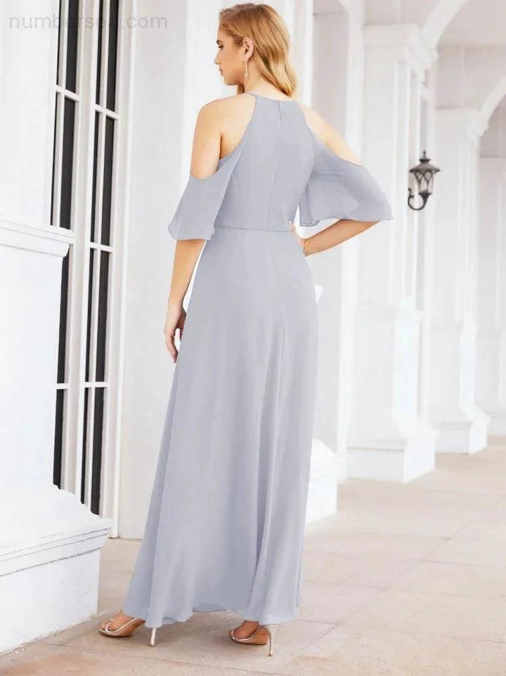 Numbersea Cold Shoulder Bridesmaid Dresses A-Line Long Formal Evening Gowns 28074 by numbersea