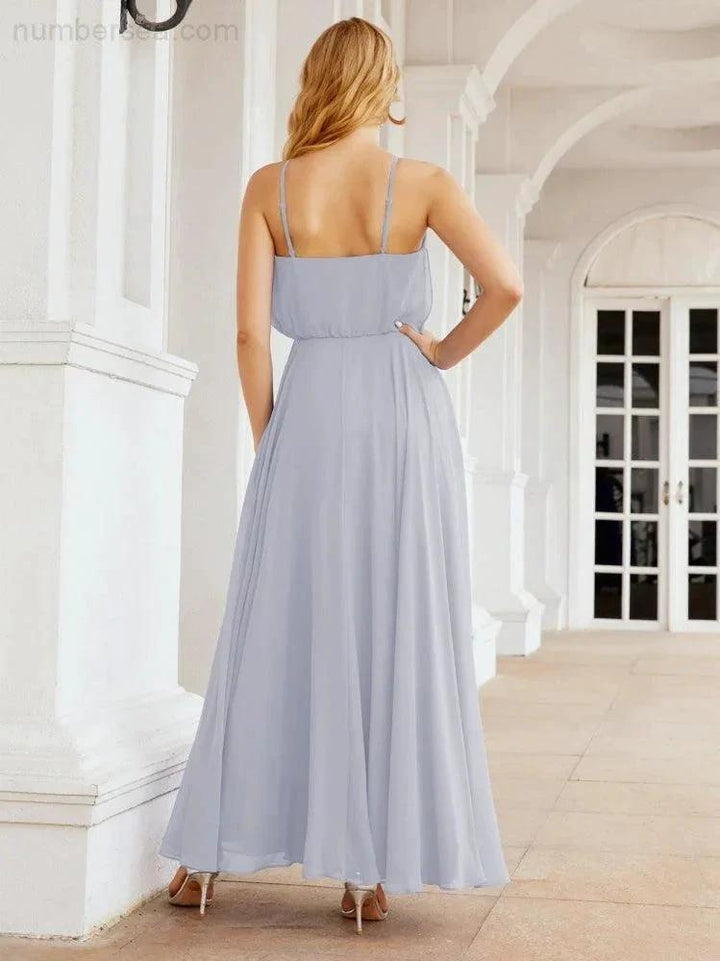 Numbersea Halter Long Bridesmaid Dresses Formal A line Juniors Dress 28029 by numbersea
