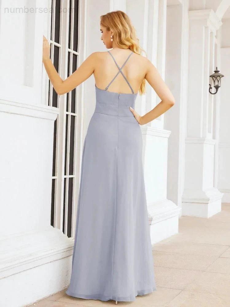Numbersea Halter Bridesmaid Dresses with Pockets Sleeveless Formal Evening Party Prom Gowns 28055 by numbersea