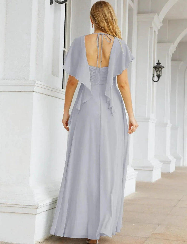 Numbersea Chiffon Bridesmaid Dresses Long Formal Evening Prom Mother of The Bride Dress with Flutter Sleeve SEA28040 by numbersea