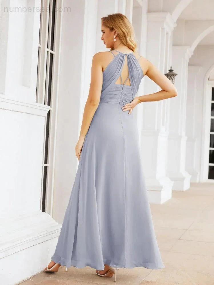 Numbersea Double Spaghetti Straps Bridesmaid Dresses for Women Long Formal Party Dress Side Split 28051 by numbersea