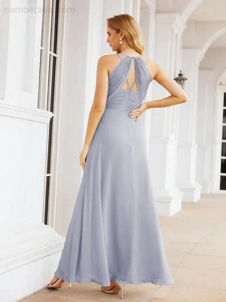 Numbersea Double Spaghetti Straps Bridesmaid Dresses for Women Long Formal Party Dress Side Split 28051 by numbersea