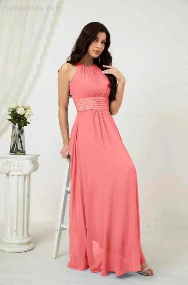 Numbersea Formal Party Gown Dress Chiffon Halter Long Sleeveless Bridesmaid Dresses 2802 by numbersea