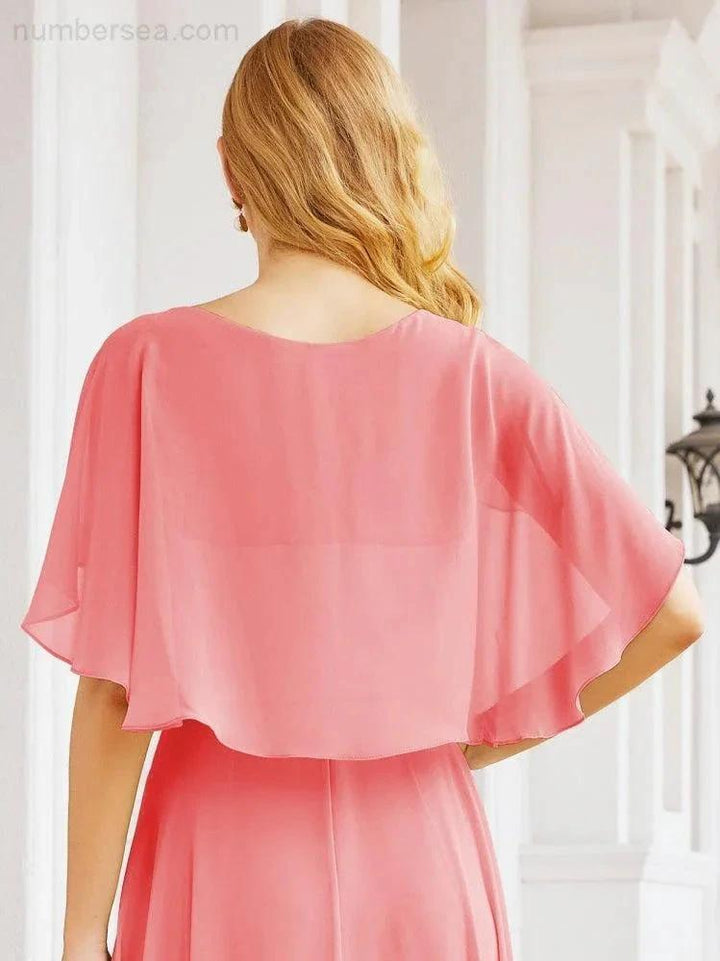 Numbersea Bridesmaid Dresses for Wedding Formal Evening Party Prom Gown with Cape 28050 by numbersea