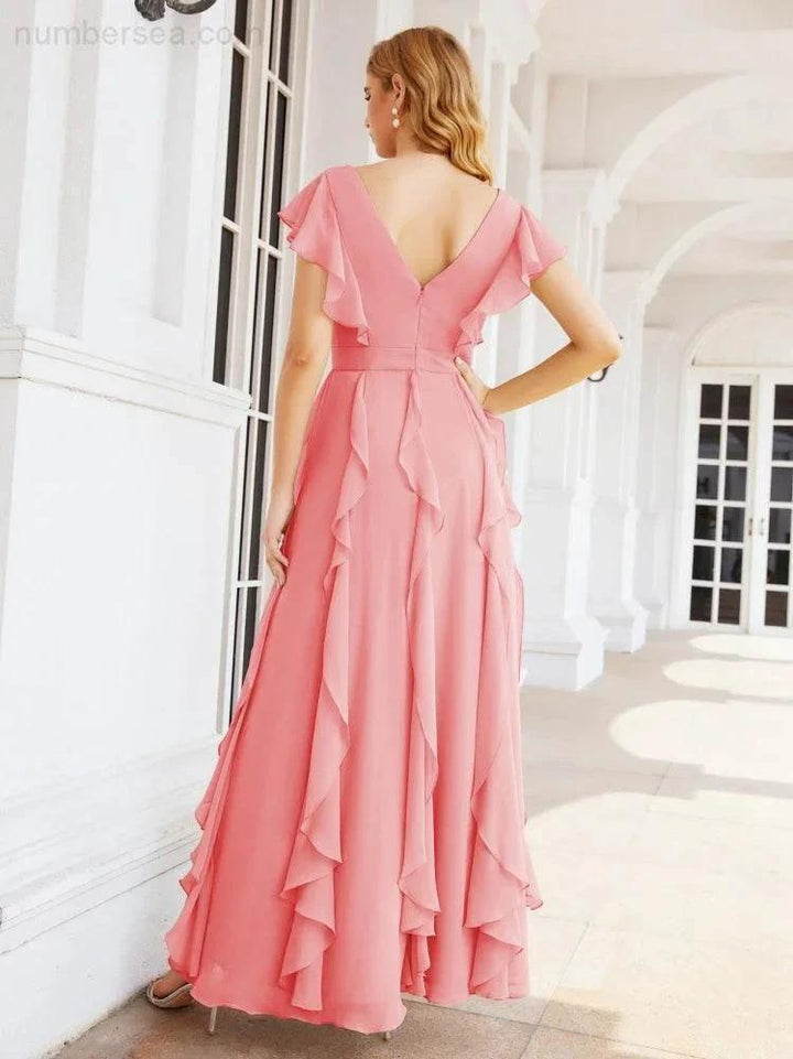 Ruffled Bridesmaid Dresses with Sleeves Long Formal Party Dress 28041 by numbersea