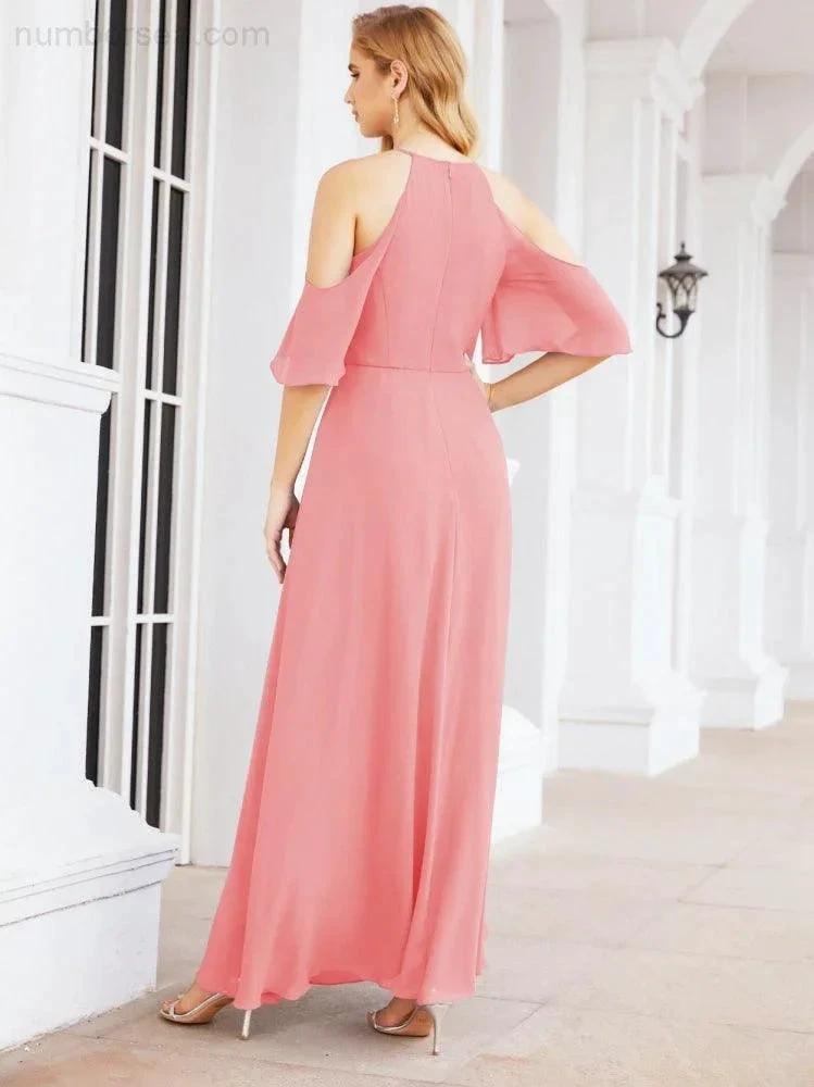 Numbersea Cold Shoulder Bridesmaid Dresses A-Line Long Formal Evening Gowns 28074 by numbersea