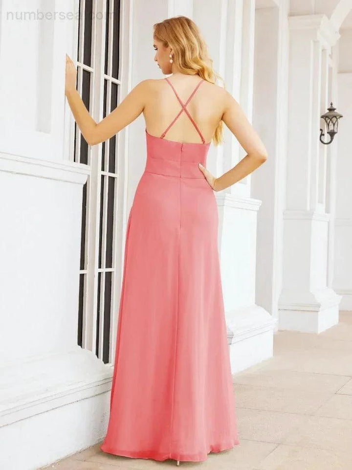 Numbersea Halter Bridesmaid Dresses with Pockets Sleeveless Formal Evening Party Prom Gowns 28055 by numbersea