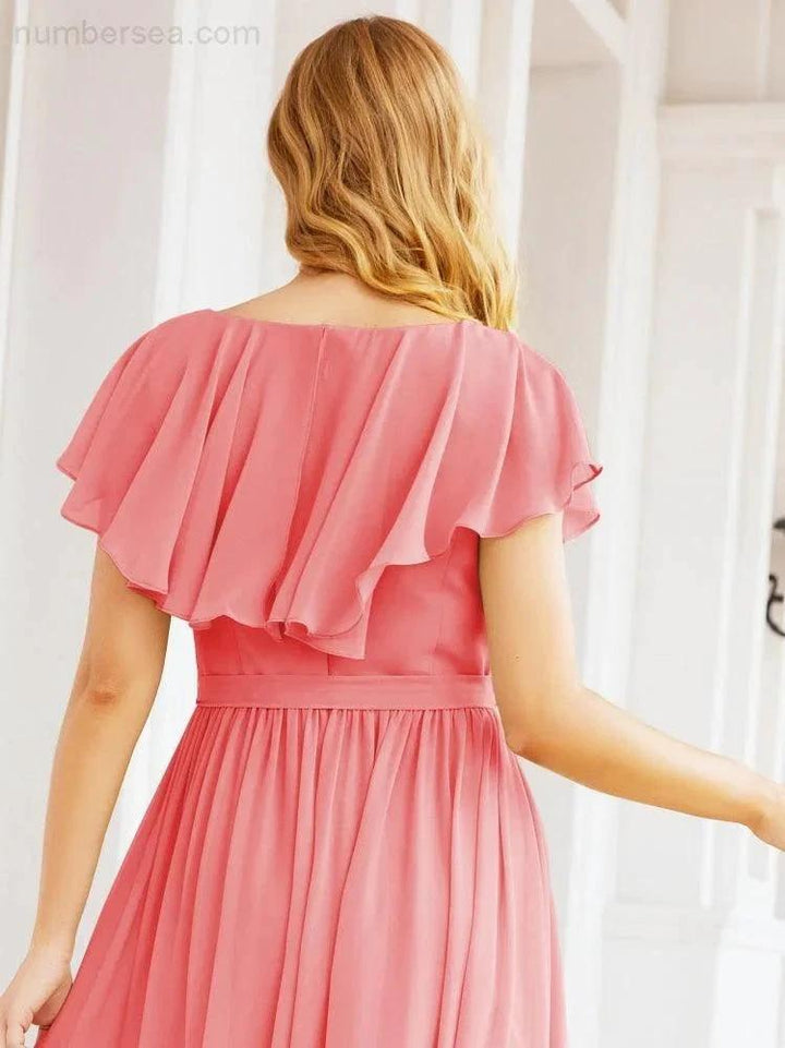 Bridesmaid Dresses with Flutter Sleeves Formal Evening Party Prom Gowns 28044 by numbersea