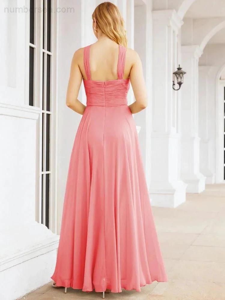 Numbersea Crisscross Halter Bridesmaid Dresses for Party Wedding Evening Prom Maxi Ball Gowns 28053 by numbersea