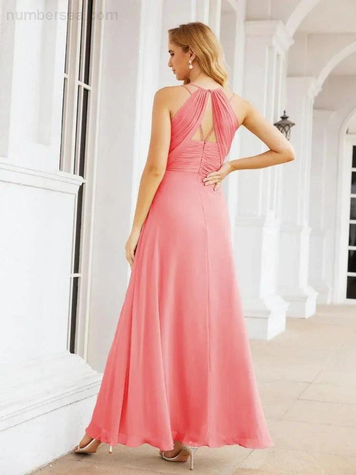 Numbersea Double Spaghetti Straps Bridesmaid Dresses for Women Long Formal Party Dress Side Split 28051 by numbersea
