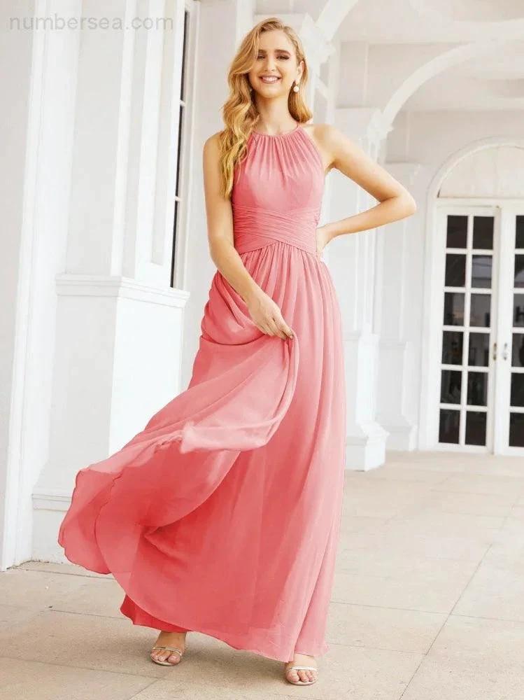 Numbersea Sleeveless Bridesmaid Dresses Long Prom Gown Zipper with Keyhole Back 28056 by numbersea