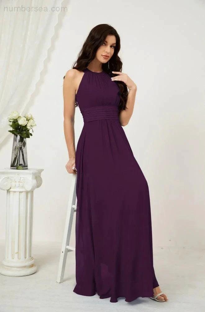 Numbersea Formal Party Gown Dress Chiffon Halter Long Sleeveless Bridesmaid Dresses 2802 by numbersea