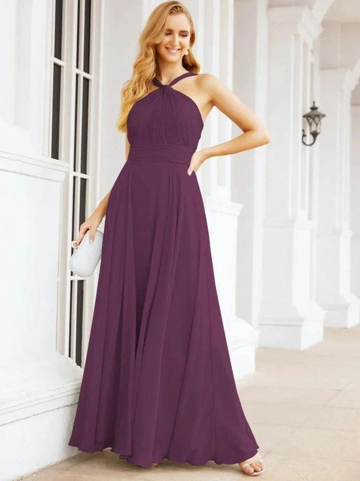 Numbersea Crisscross Halter Bridesmaid Dresses for Party Wedding Evening Prom Maxi Ball Gowns 28053 by numbersea