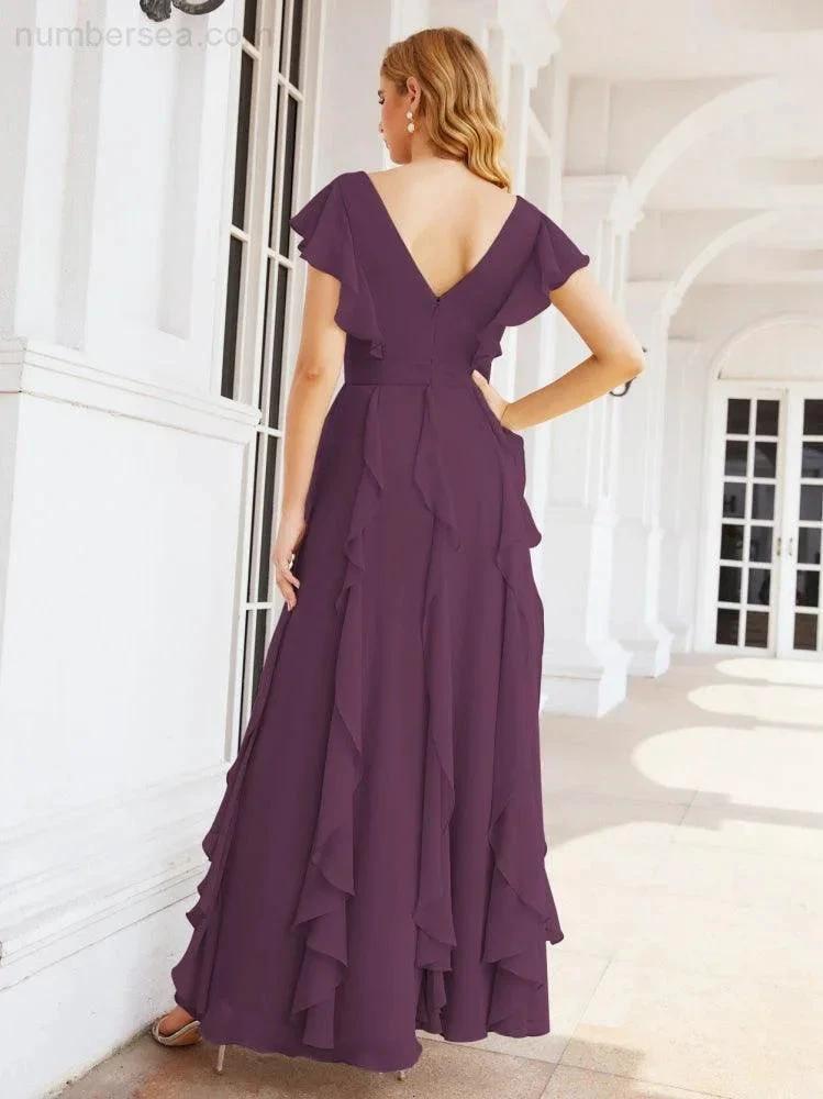 Ruffled Bridesmaid Dresses with Sleeves Long Formal Party Dress 28041 by numbersea
