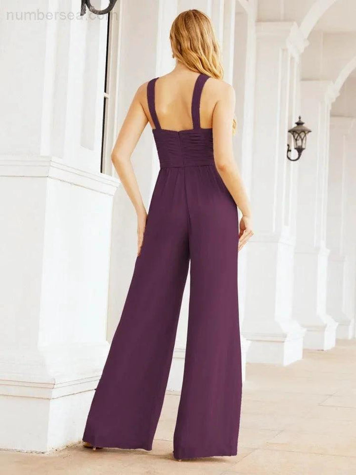 Numbersea Crisscross Neck Jumpsuit Formal Evening Dress Long Bridesmaid Dresses Bell-bottomed Pants 28033 by numbersea