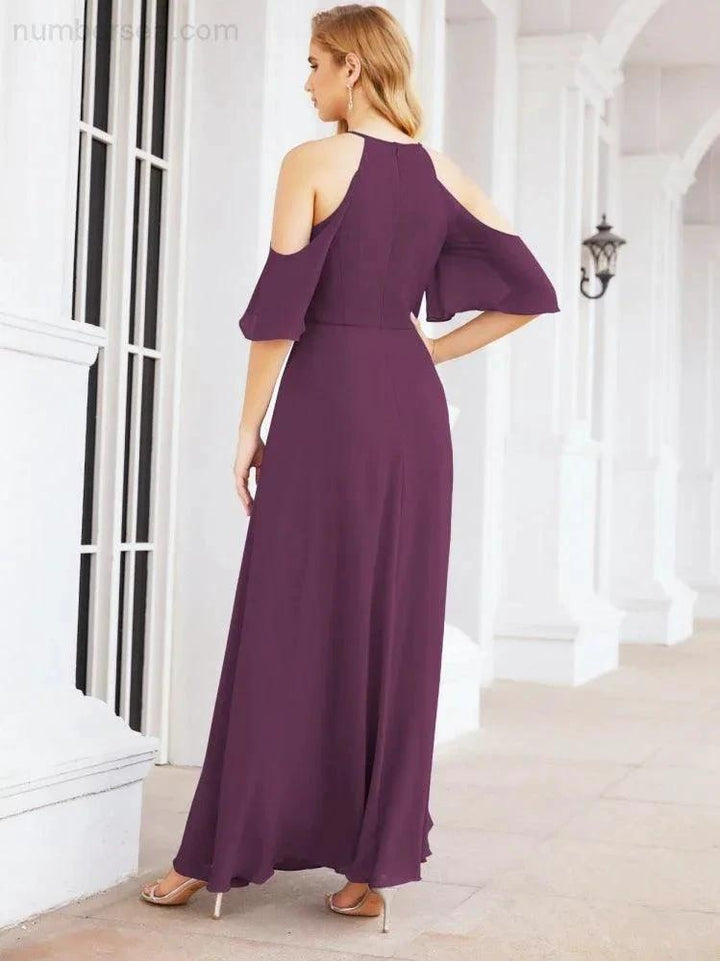 Numbersea Cold Shoulder Bridesmaid Dresses A-Line Long Formal Evening Gowns 28074 by numbersea