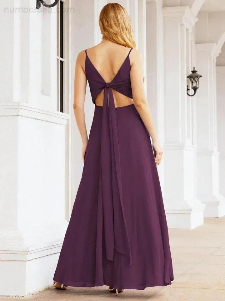 Numbersea Spaghetti Strap Bridesmaid Dresses V Neck Butterfly Back Fromal Evening Party Prom Gown 28036 by numbersea