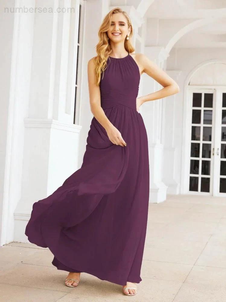 Numbersea Sleeveless Bridesmaid Dresses Long Prom Gown Zipper with Keyhole Back 28056 by numbersea