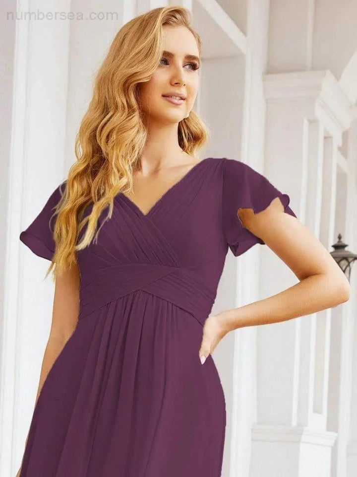 Numbersea Formal Prom Gowns for Mother of The Bride Cap Sleeves Bridesmaid Dress 28047 by numbersea