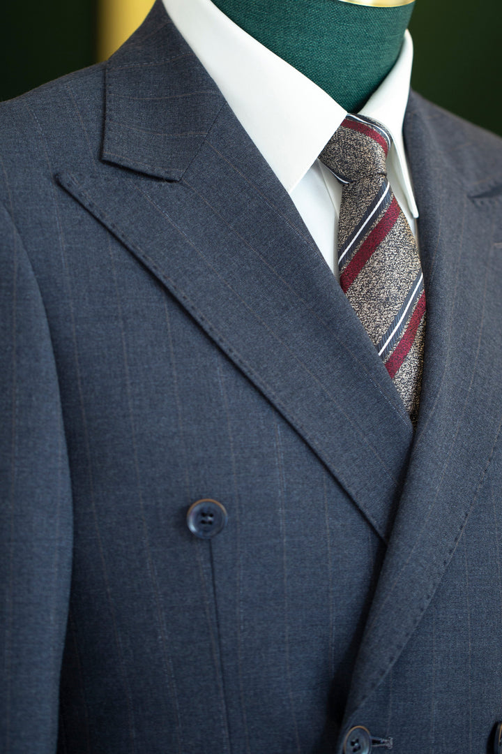 Charcoal Gold Pinstripe Wool Double-Breasted 3-Piece Wedding Suit | Tailored Groom &amp; Groomsmen Attire by 男装