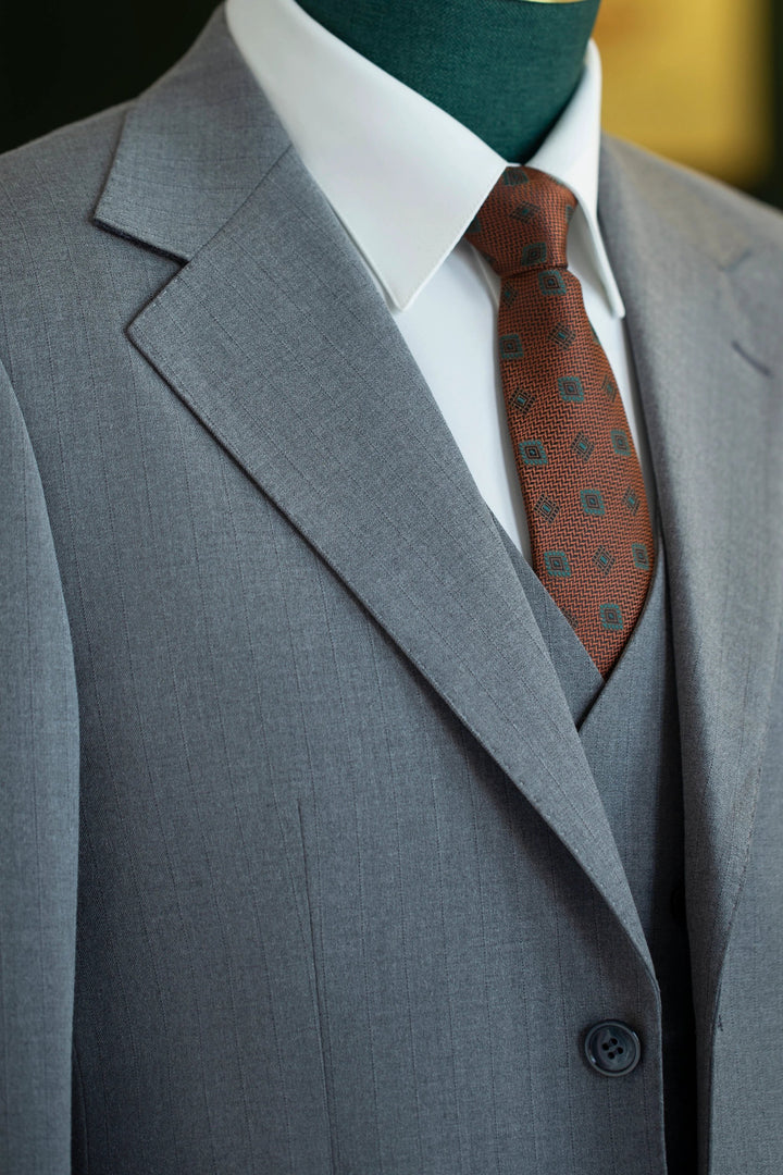 Dusty Blue Pinstripe Wool 3-Piece Wedding Suit | Tailored Groom &amp; Groomsmen Attire by 男装