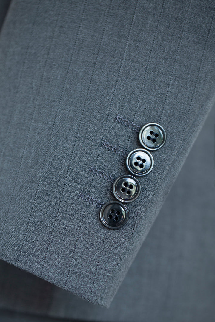 Dusty Blue Pinstripe Wool 3-Piece Wedding Suit | Tailored Groom &amp; Groomsmen Attire by 男装