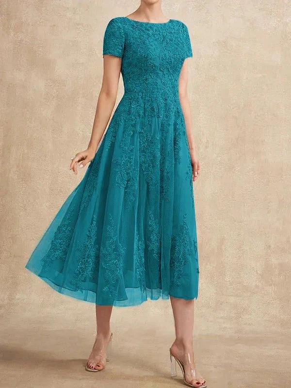 A-line Scoop Tea-Length Tulle Lace Mother of the Bride Dress by Dreamylily