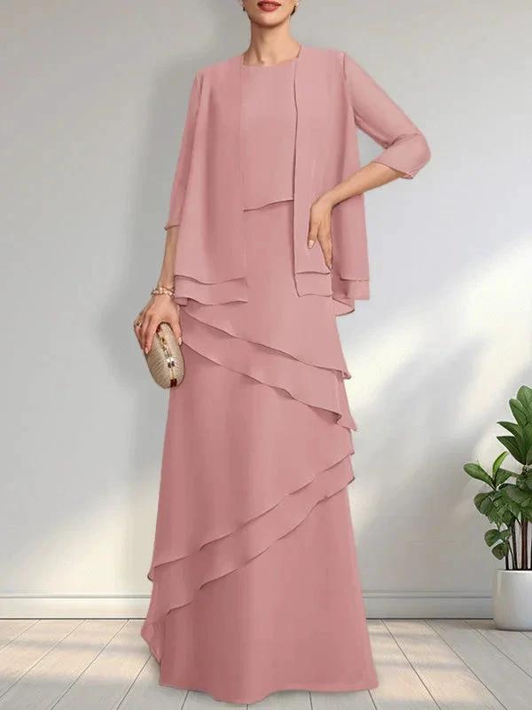 Sheath Scoop Floor-Length Chiffon Mother of the Bride Dress by Dreamylily