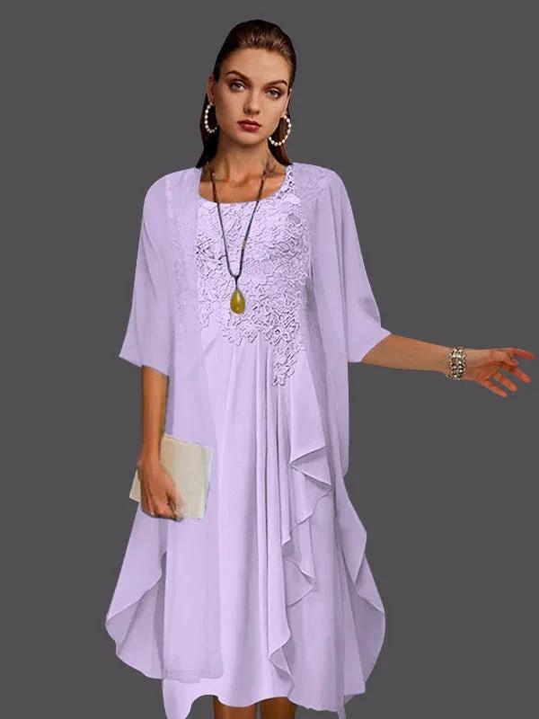 Two Piece A-Line Chiffon Lace Sleeveless Jacket Dresses with Pleats Appliques by Dreamylily