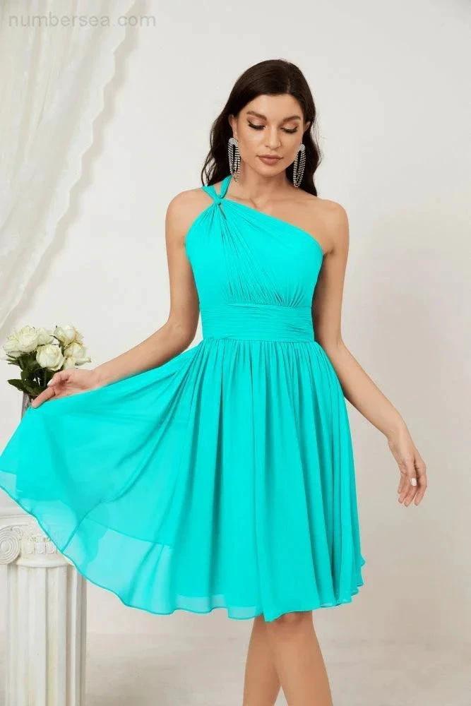 Numbersea Women Chiffon Short One Shoulder Bridesmaid Dress Formal Dresses for Party Homecoming 2804 by numbersea