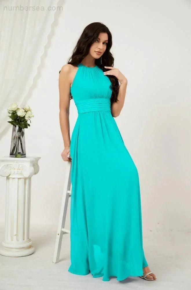 Numbersea Formal Party Gown Dress Chiffon Halter Long Sleeveless Bridesmaid Dresses 2802 by numbersea