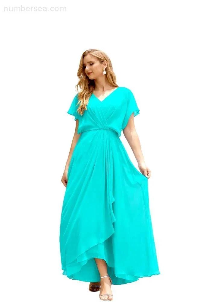 Numbersea Mother of The Bride Dresses Plus Size V-Neck Floor Length Formal Prom Dress for Wedding Guest 28020 by numbersea