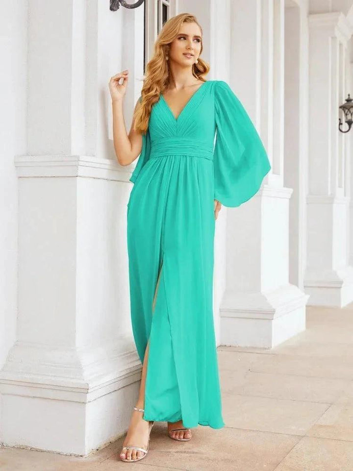 Numbersea Bridesmaid Dresses with Split for Wedding Party Flutter Sleeves 28045 by numbersea