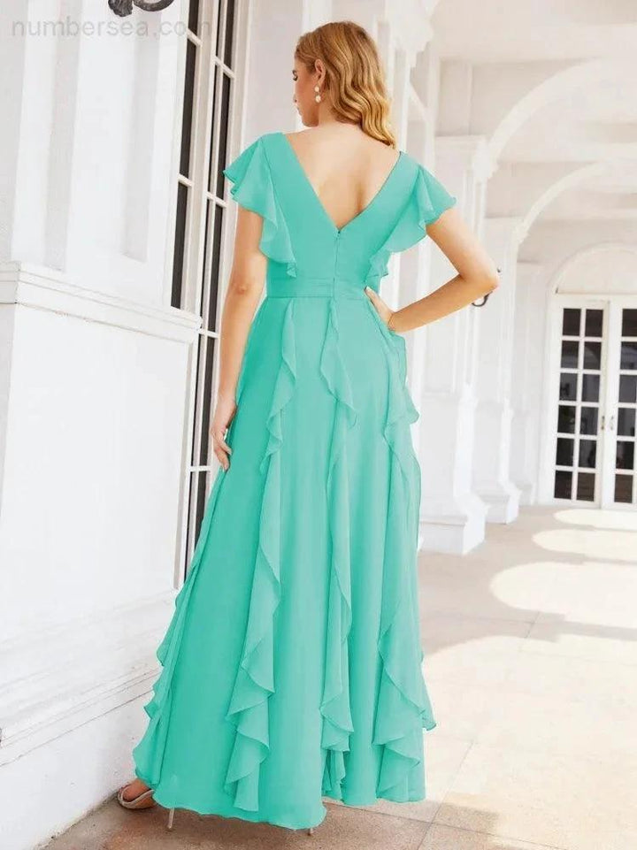 Ruffled Bridesmaid Dresses with Sleeves Long Formal Party Dress 28041 by numbersea