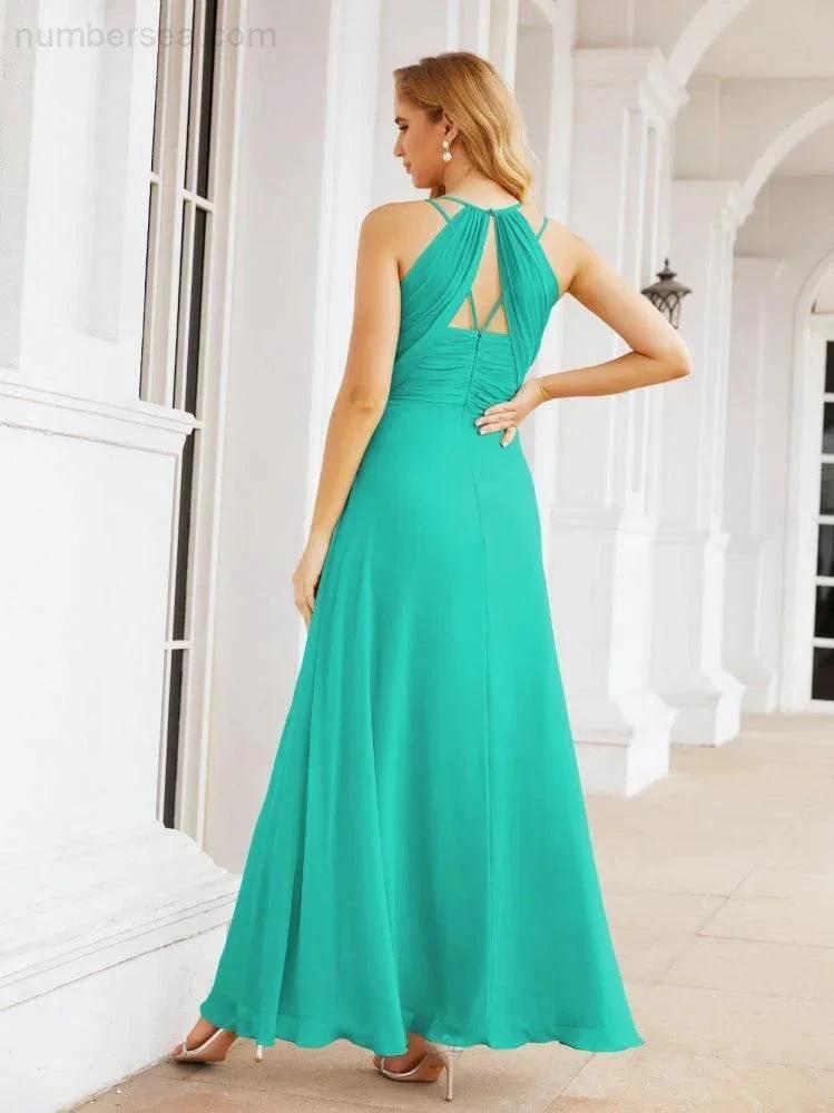 Numbersea Double Spaghetti Straps Bridesmaid Dresses for Women Long Formal Party Dress Side Split 28051 by numbersea
