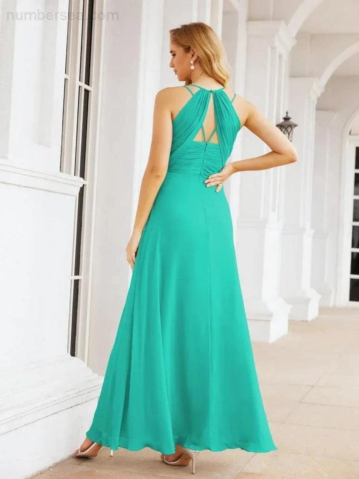 Numbersea Double Spaghetti Straps Bridesmaid Dresses for Women Long Formal Party Dress Side Split 28051 by numbersea